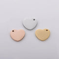 Custom Design Single Hole Metal Blank Heart Shape Pendant Engraved Logo Stainless Steel Charms