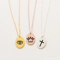 EManco Pattern Necklace Carving Heartbeat Cross Love Necklace Custom Gold Choker Square Pendant 316L Stainless Steel Jewelry