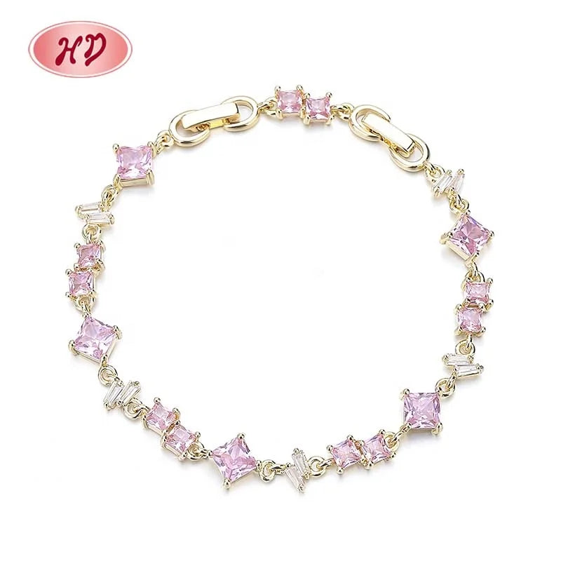 Pink 18K Gold Plated High Quality Bracelets Women 18K Gold Friendship Bracelet for Girls Ladies With Jewelry