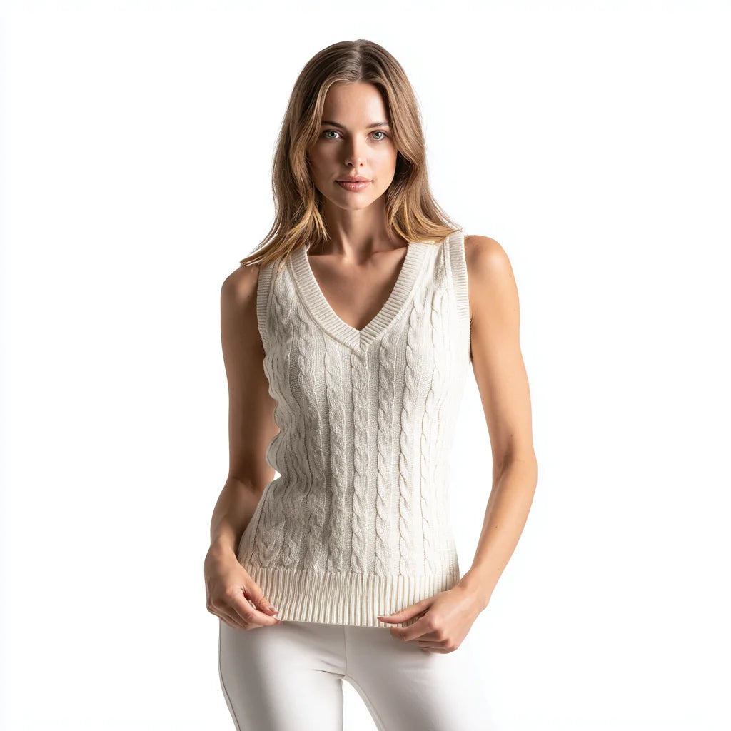 Women's Preppy Cable Knit Vest with Side Splits Fall Layering Essential Waistcoat