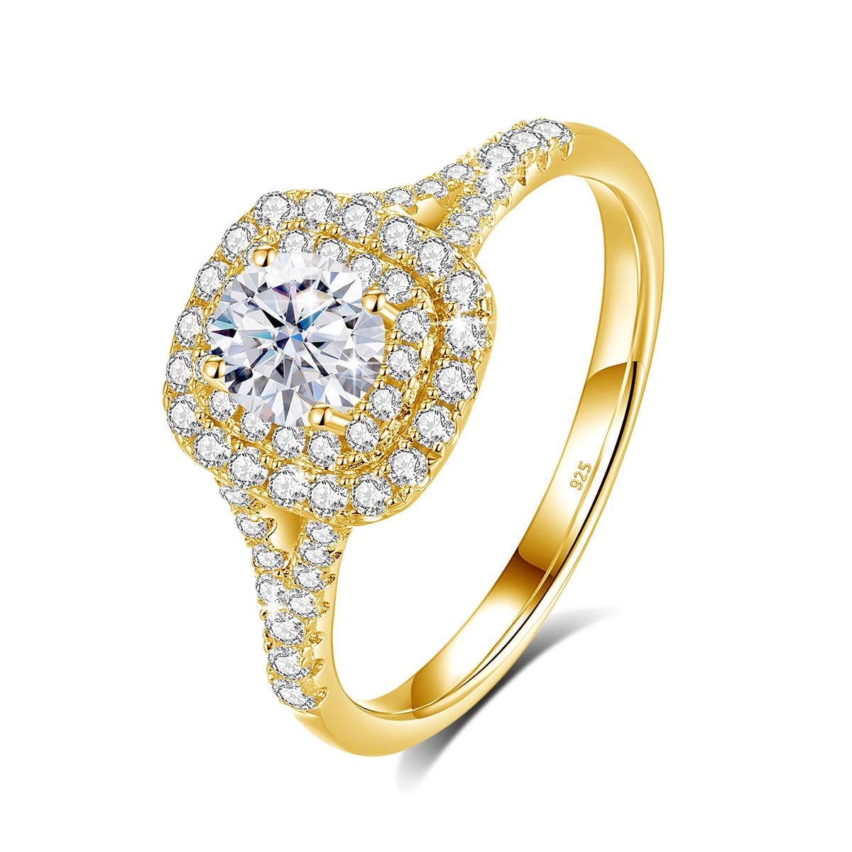 Fine Jewelry 0.5ct Platinum Plated 925 Sterling Silver Women's Classic Pave Setting Wedding Moissanite Ring