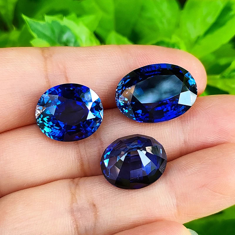 Oval Shape  Royal Blue Color Lab  Sapphire Thailand Cut  Gem Stone with Cracks and Inclusions for Jewelry with AGL