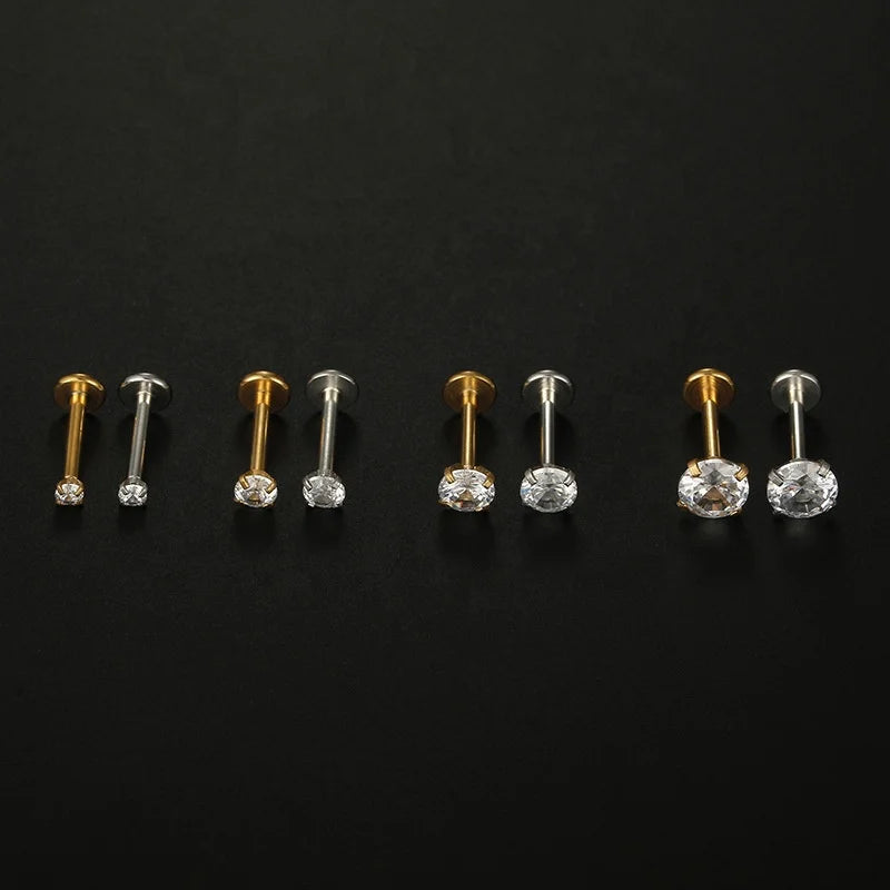 Hot Selling 316 Stainless Steel Gold Plated Silver Plated Earring Multi-size Round Four-claw Zircon Ear Bone Studs
