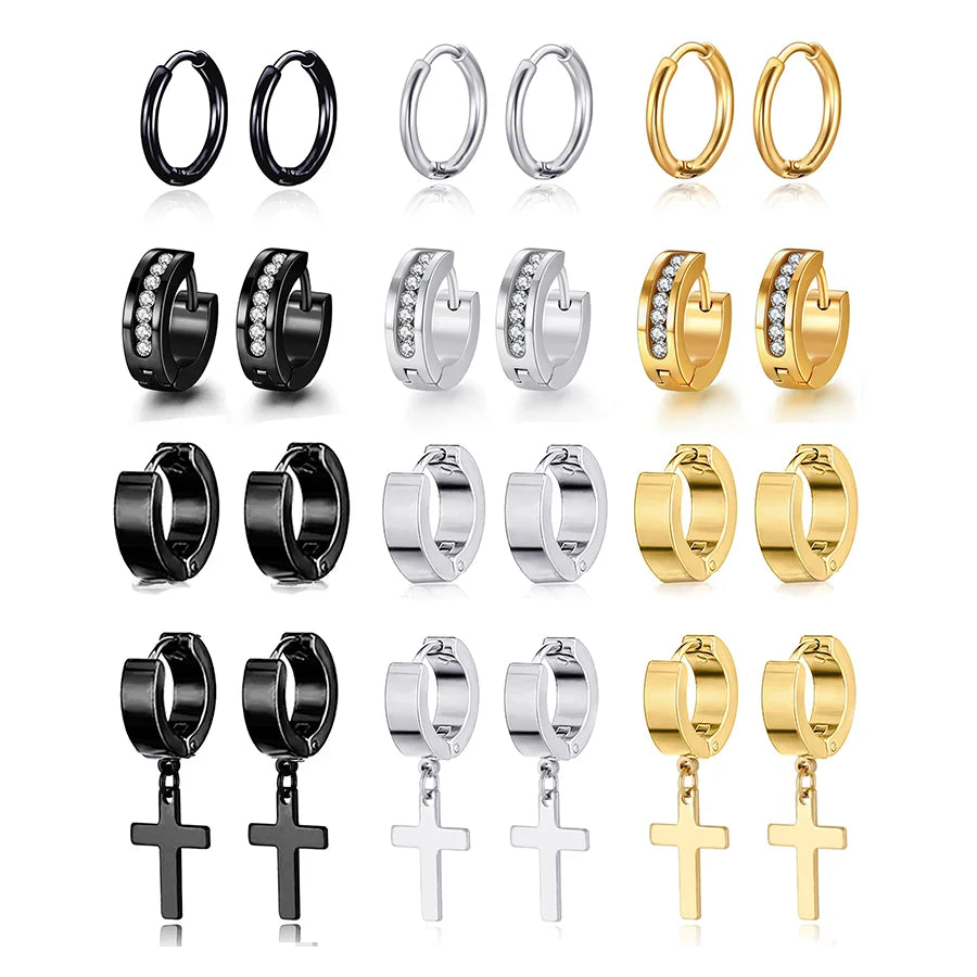 Wholesale Hinged Huggie Earring Punk Earring Men Stainless Steel Clip on Hoop Earring for Women Men