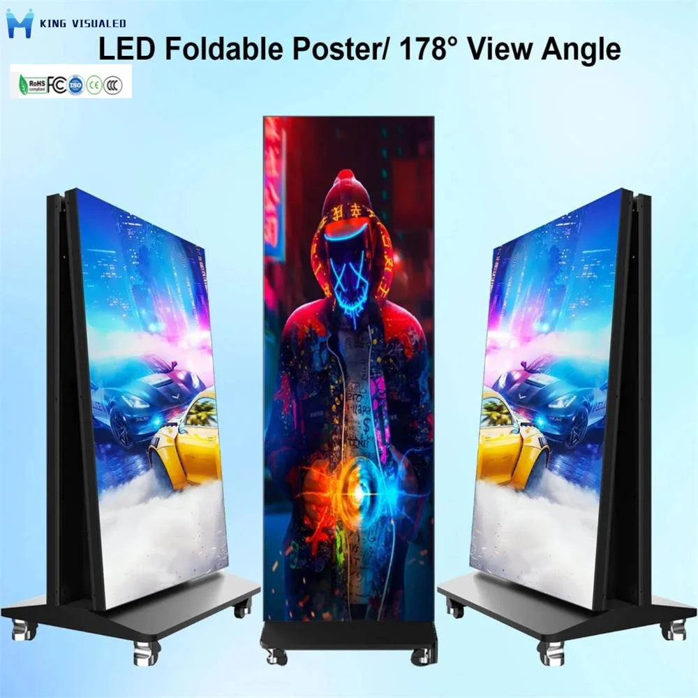 Portable Digital Full Color LED Outdoor Subway Poster Display P1.86 Indoor GOB Panel IP65 SDK WiFi USB Control Standing