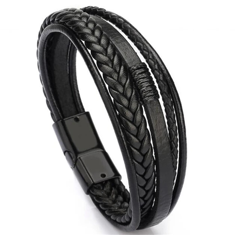 Trendy Multilayer Braided Genuine Leather and Stainless Steel Fashion String Bracelets for Men and Women Men's Women's Jewelry MegaBDM