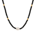 Wholesale Custom 18K Gold Plated Stainless Steel Single Freshwater Pearl Black Glass Bead Necklace for Women