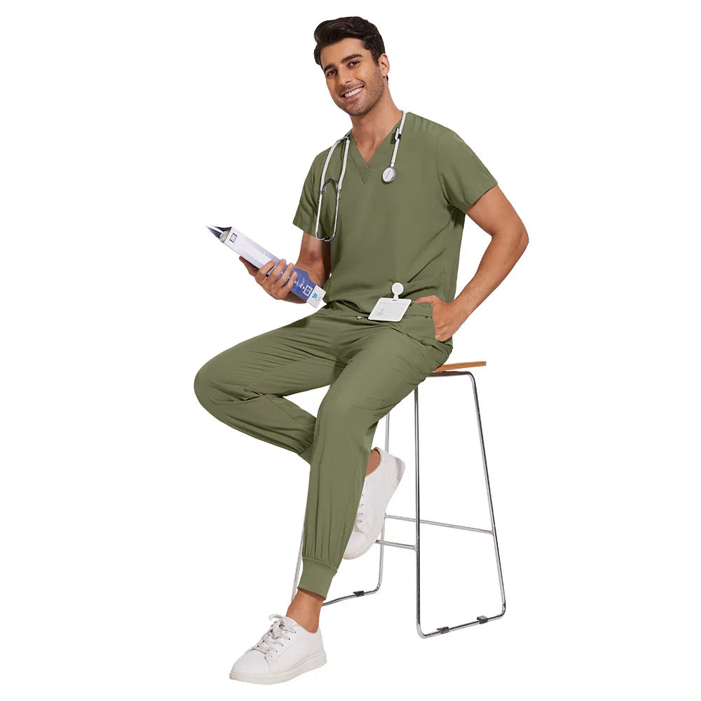 42021LW Basic Quick-Dry Thin Solid Color Beauty Salon Dental Clinic Workwear Scrub Suit Women's Nurse Uniform