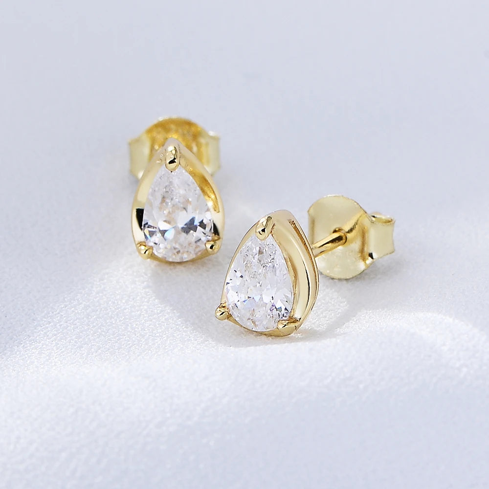 Fulsun Wholesale Custom Women Jewelry 925 Silver Zircon Pear Cut Water Drop INS Style Elegant Designer Simple Stud Earrings
