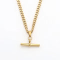 Popular Vintage Stainless Steel Twist Chain Necklace Jewelry 18K Gold Plated T-pendant  Necklace  Long Curb Chain Necklace