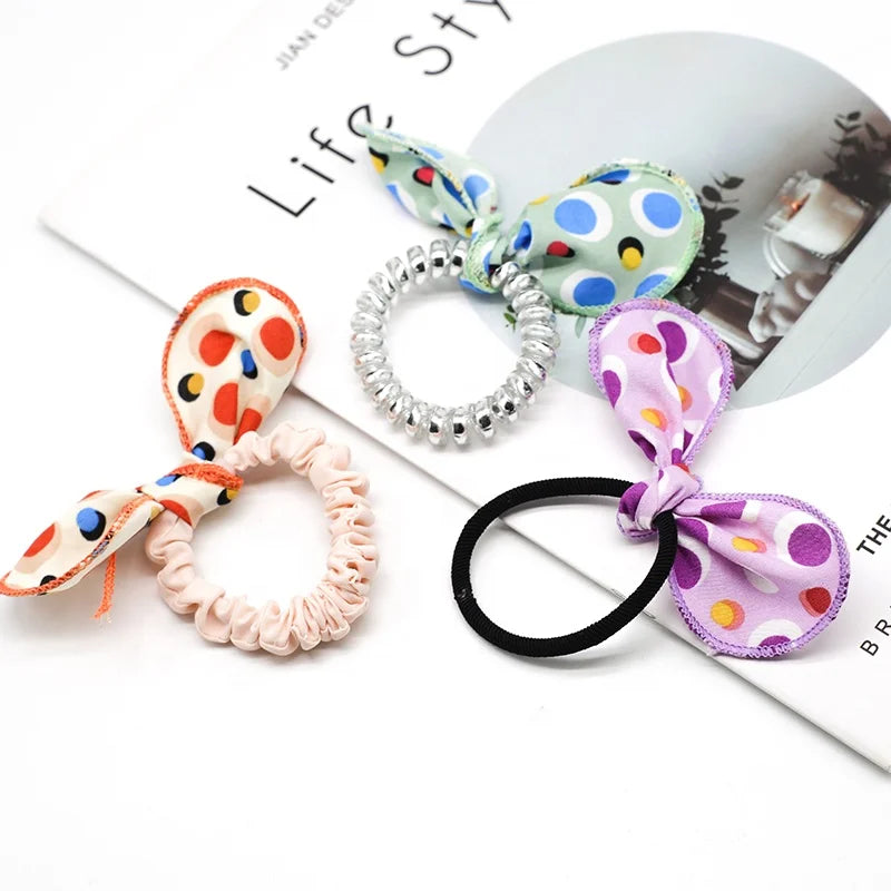 MIO Dots Pattern Knotted Bow DIY Hairband Cute Bear Ear Hair Accessories with Elastic Rope Versatile and Stylish Hairbands