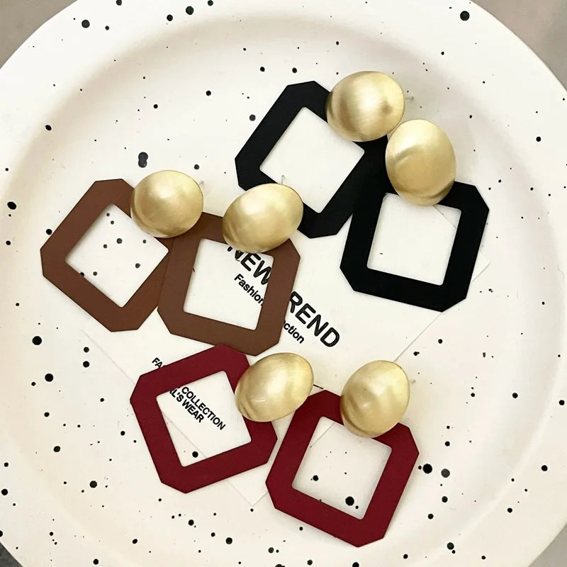 French Style Light Luxury Temperament Stud Earrings Niche Design Square Geometric Fashion High-End Cool Sweet Style