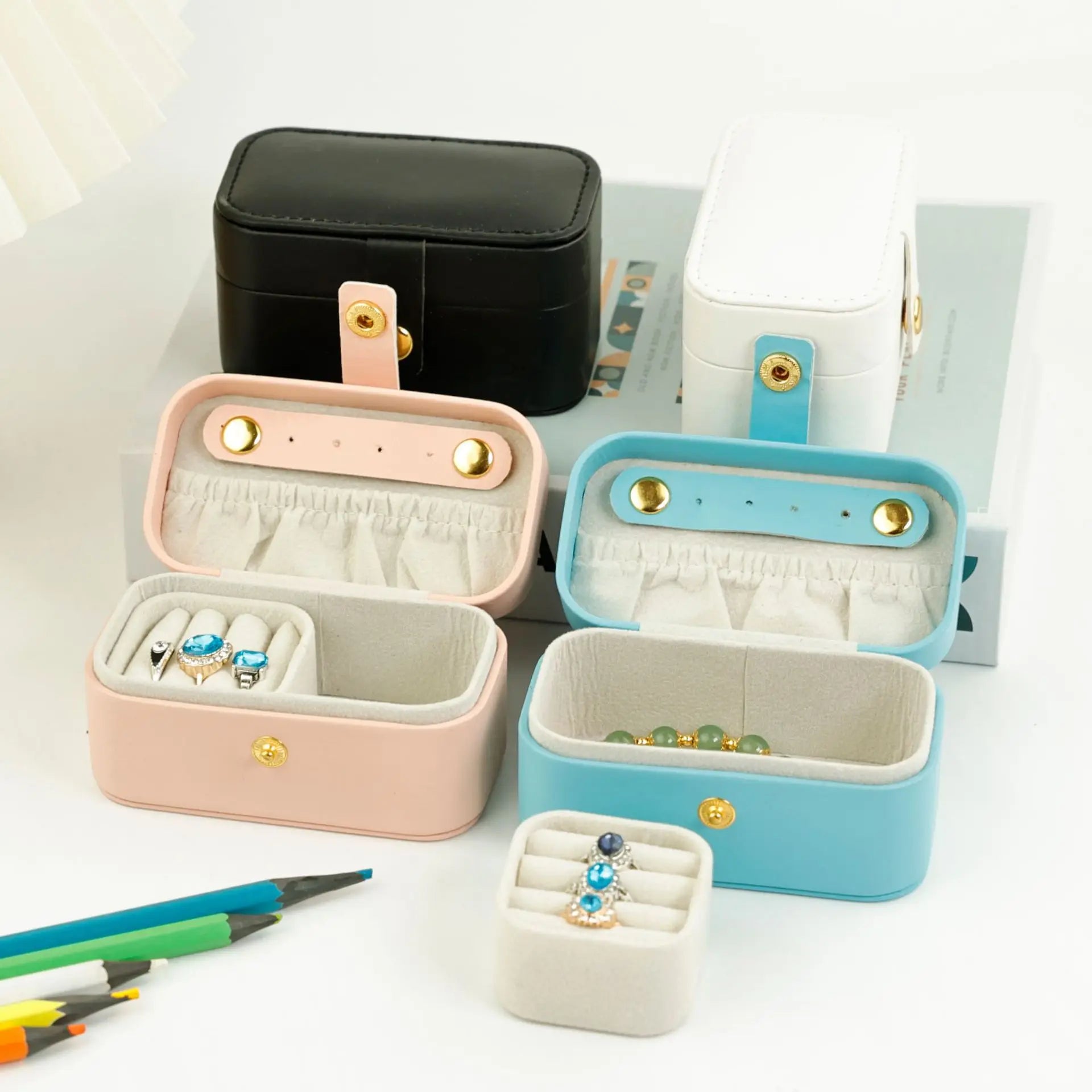 Mini Small Box Earrings Rings Jewelry Organizer Box Jewellery Packaging Storage Case Portable