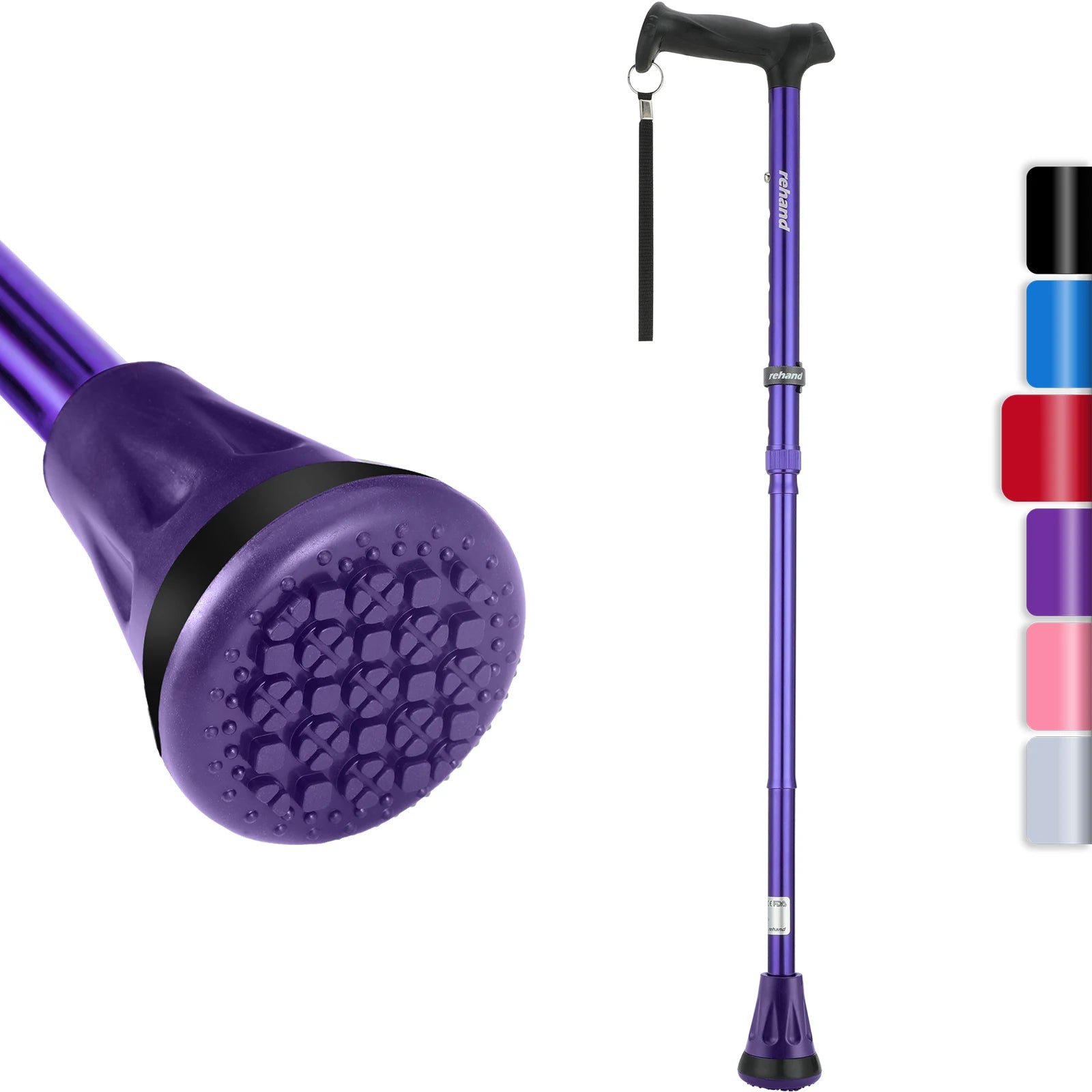 Rehand Wholesale High Quality Printed Thick Aluminum Foldable Adjustable Telescopic Walking Cane for Elderly with Multi-Use