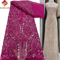 Latest Handmade Sequin Embroidered Bead Net Lace Fabric African Lace Fabric With Beads and Sequins Beaded Bridal Lace Fabric