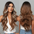 Wigs Factory Ombre Brown Blonde Highlight Synthetic Wigs for Black Women Long Wavy Wig Heat Resistant Fiber