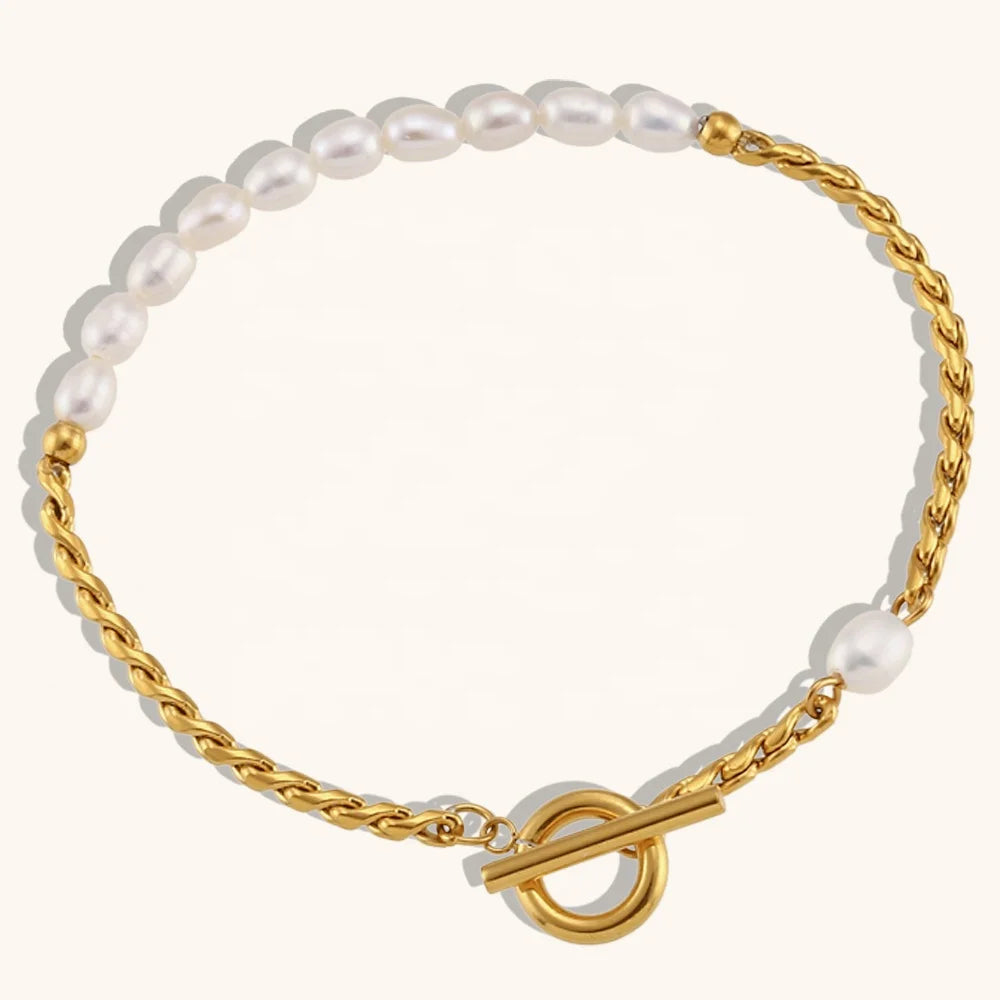 Dingran Wholesale Stainless Steel Bracelets Freshwater Pearl Twist Chain Bracelet Gold Plated Jewelry