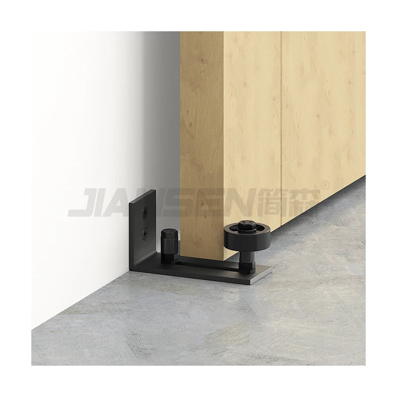 Flush Flat Bottom Design Wall Mount System Black Carbon Steel Adjustable Roller Floor Guide for Sliding Barn Door
