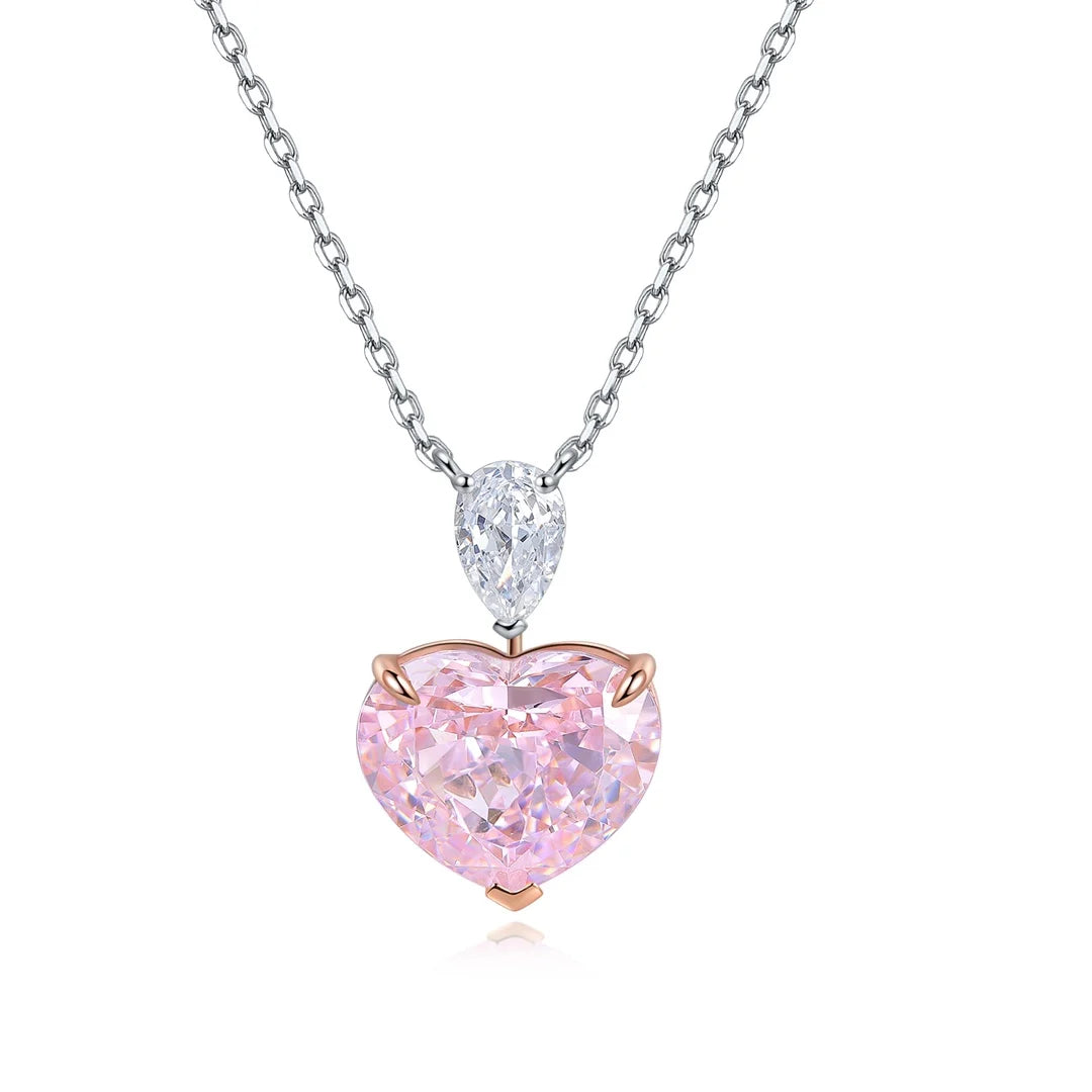 Best Gift Trendy S925 Silver Link Chain Pink Shiny Cubic Zirconia Romantic Heart Shaped Necklace Valentine's Day Gift