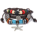 Wholesale Handmade Leather Bracelet Bangle Fashion Peace Jewelry Charm Starfish Pendant for Men and Women