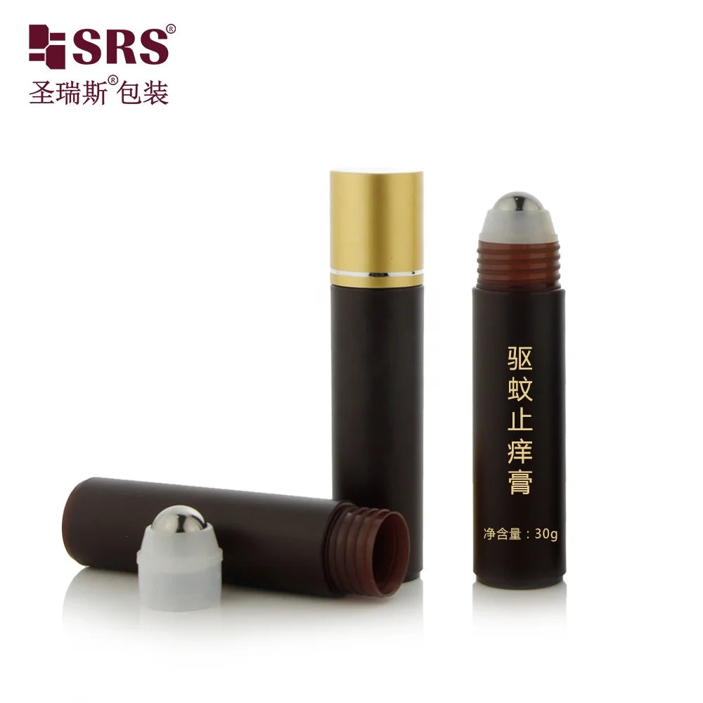 Empty Cosmetic PP Plastic Luxury Hair Serum Injection Black Brown Frosted Roll on Bottle