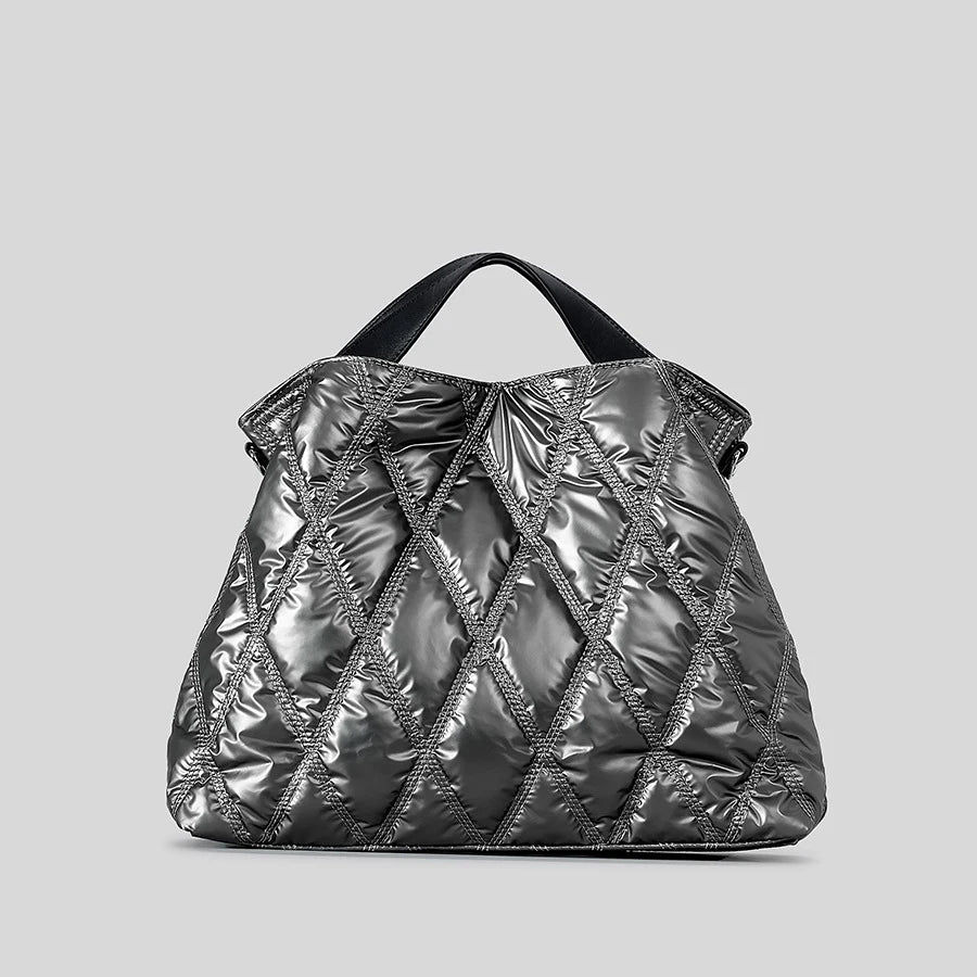 Custom Logo Autumn and Winter Down Filled Cotton Tote Bag Female Space Puffer Handbag Simple Crossbody Shoulder Bags