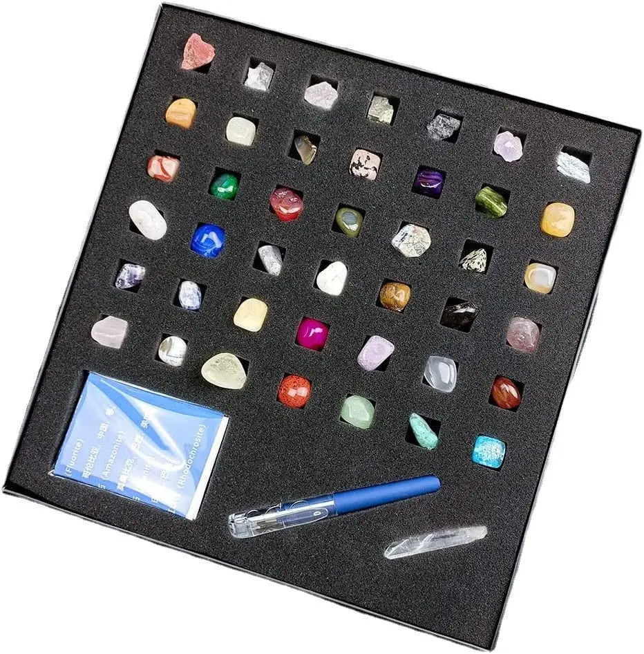 Tailai 42 Kinds of Natural Crystal Ore Specimen Gift Box Jade Rough Agate a Variety of Gemstone Ornaments Gift Box Set