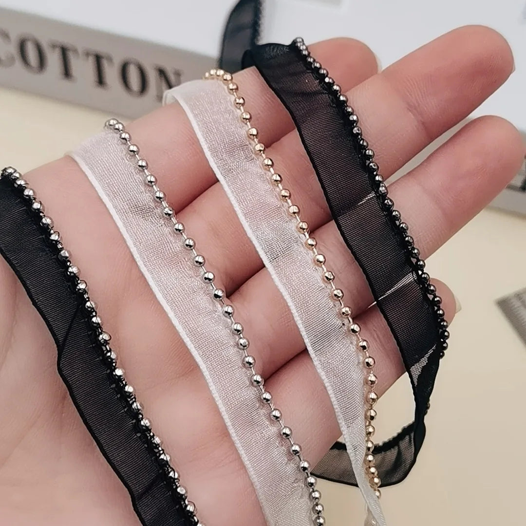 JFL042 Factory Store Wholesale New 2.4 MM Beaded Chain Yarn Lace Decorative Barcode Beaded Chain Ribbon Accessories