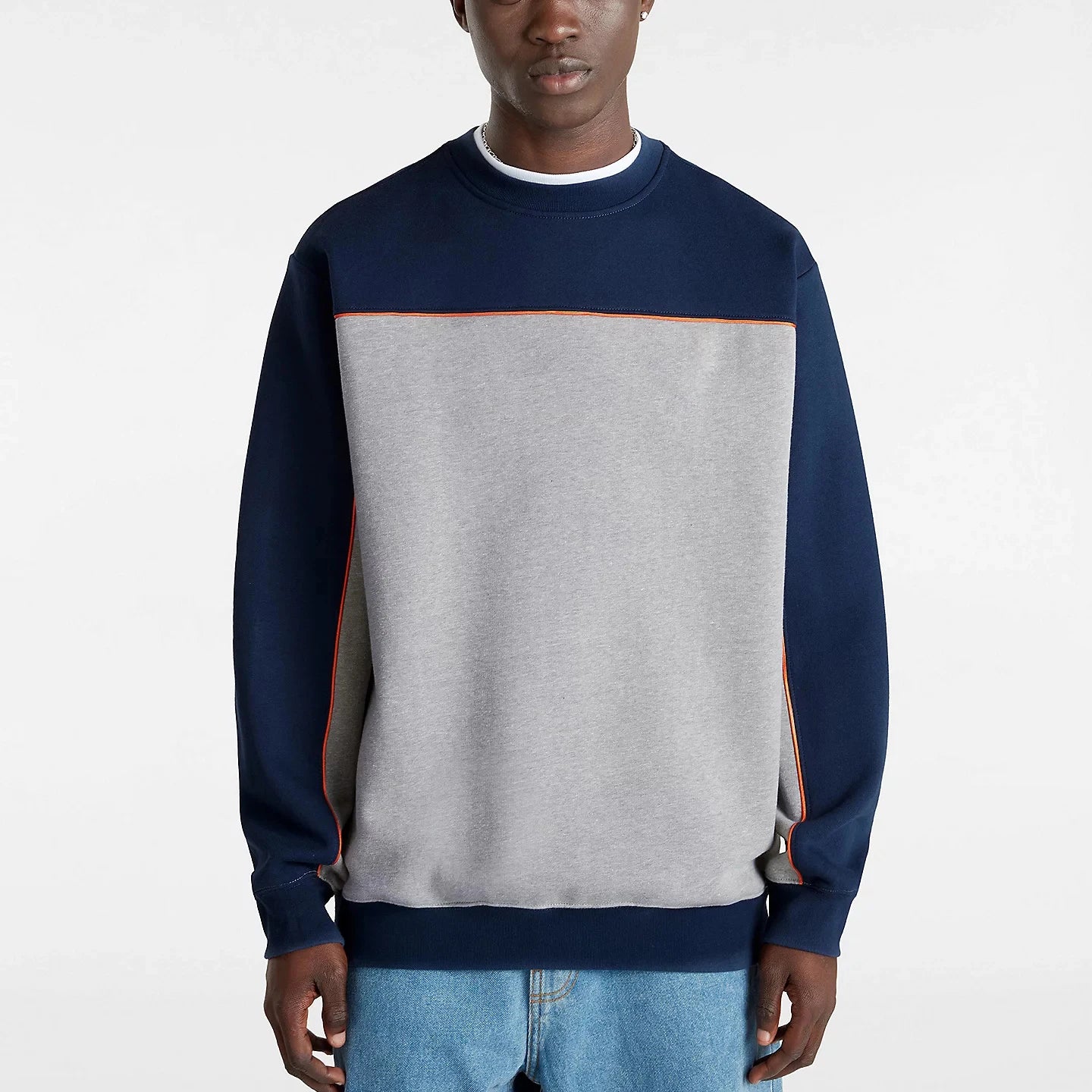 Men's Comfortable Loose Fit Color Blocked Sweatshirts Crew Neck Long Sleeve Sweatshirts