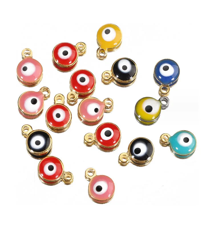 Gold Stainless Steel Turkish Evil Eye Charm Pendant Colorful Enamel for DIY Bracelet Jewelry Making