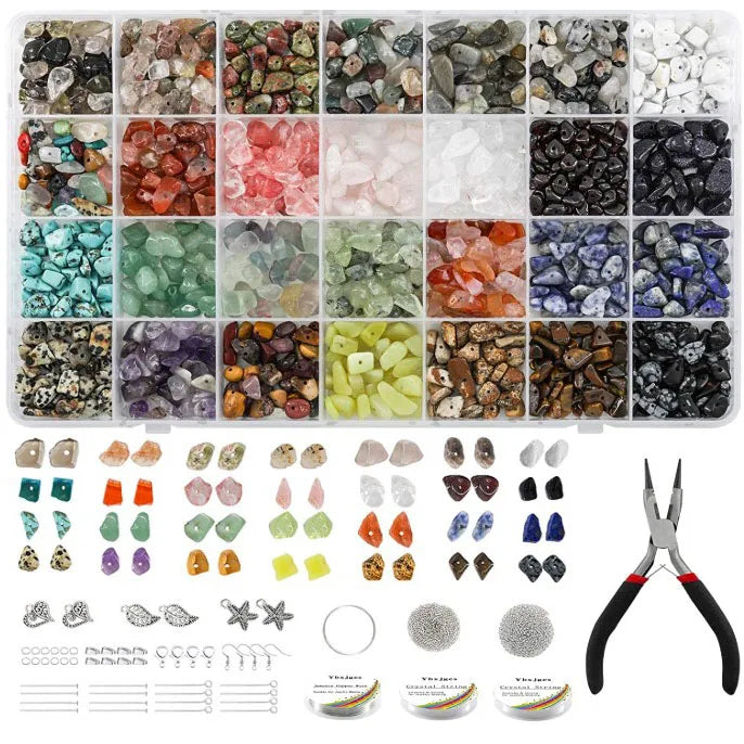 DIY Jewelry Wire Kit with Irregular Natural Gemstone Beads Jump Rings Earring Hooks Pendants Charms Loose Nature Crystal Stones