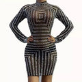 Luxury Singer Show Dress Sparkly Sequined Black Club Dress Bodycon Elegant Pattern Dinner Gown Evening Dresses