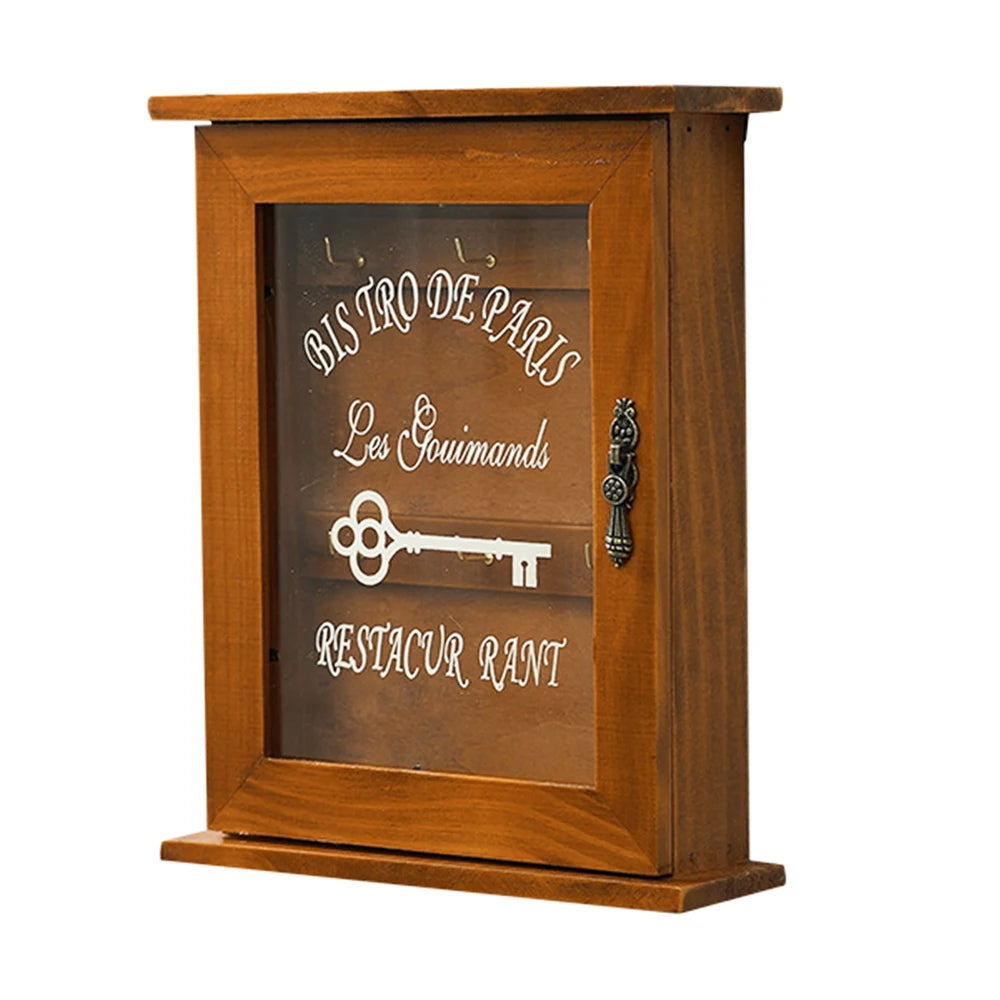 Vintage Wall Mounted Wooden Key Storage Box Key Holder with Hanging Hooks Cabinet Key Organizer Porch Storage Box Home Decor