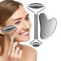 Custom Logo Stainless Steel Guasha Kit 304 Stainless Steel Jade Face Roller Gua Sha Set Wholesale Metal Facial Roller Gua Sha