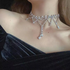 Popular 2024 Luxury Princess Crystal Jewelry Moissanite Diamond Necklace Rhinestone Collar Chain Multi Layered Necklace Choker