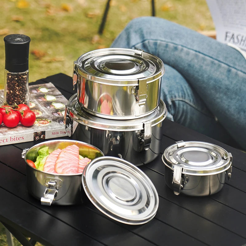 Vintage Retro 304 Stainless Steel Metal Round Lunch Box Leak Proof Bento Boxes for Kids and Adults Enfant Lunch Box Container