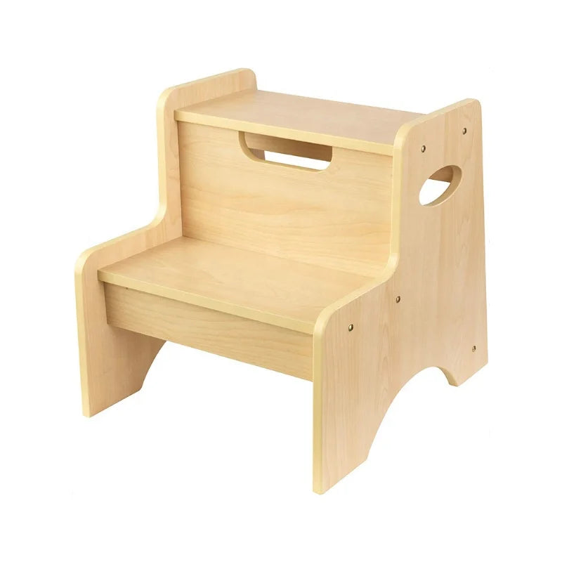 Pine Wood Two-Step Stool with Handle Double Tiers Standing Type-for Bathroom & Kitchen Use