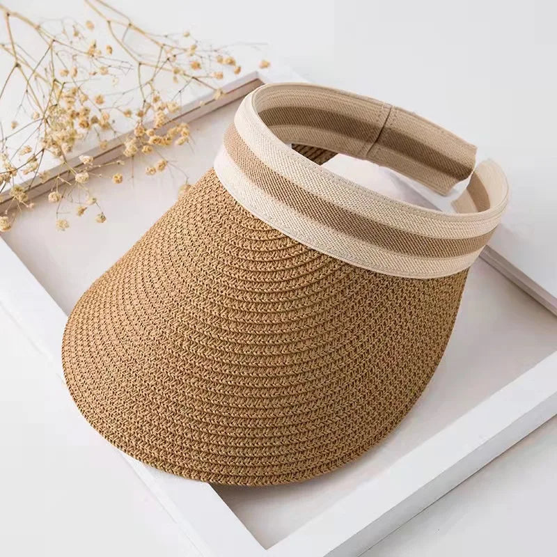 Outdoor Travel Beach Hats Plain Paper Straw Sun Visor Caps Summer Woman Straw Hats Wholesale