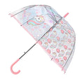 Custom Printed Kids Unicorn Transparent Straight Manual Umbrella with Plastic Handle Nylon Material Minimalist Design