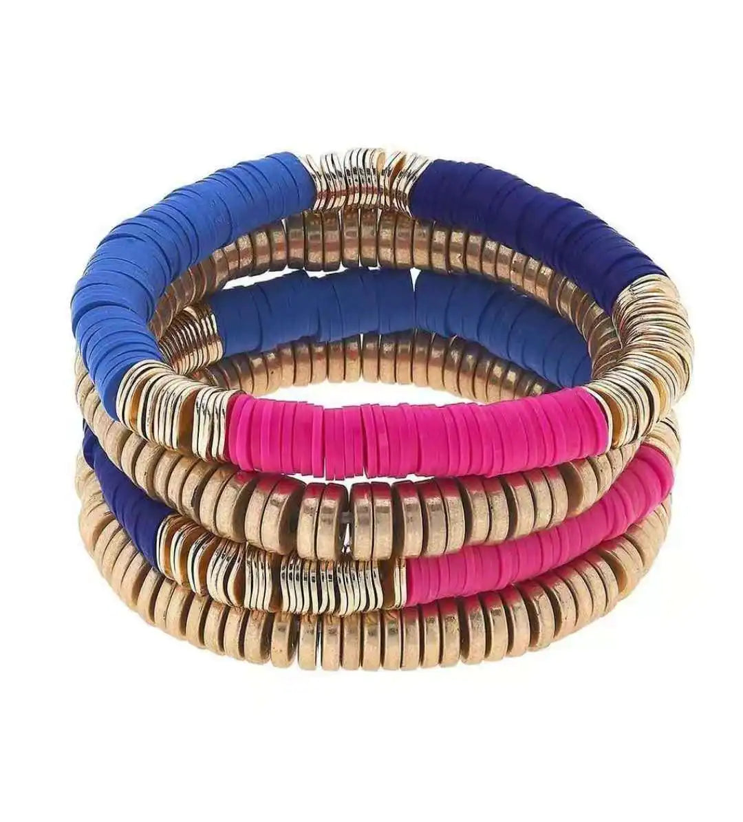 Name Bracelets Personalized Gift Polymer Clay Beads Gold Wavy Discs Letter Beads Stack Bracelets Stretch Nepal Bracelets
