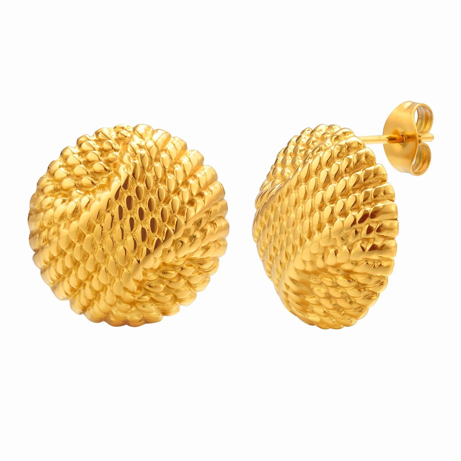 Luxury 18K Gold Plated Stainless Steel Stud Earrings for Women Hip Hop Style Round Jewelry for Parties-RANOVEO ES634