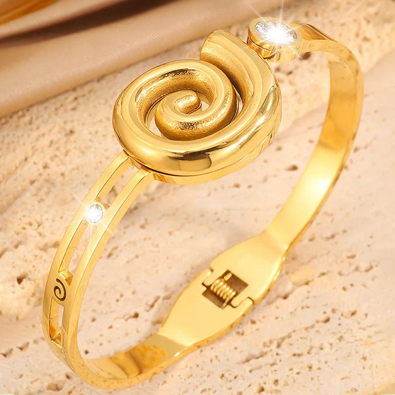Manufacturer Fashion Stainless Steel Geometry Bangle Gold Plated Zircon Spring Bracelet Women MegaBDM