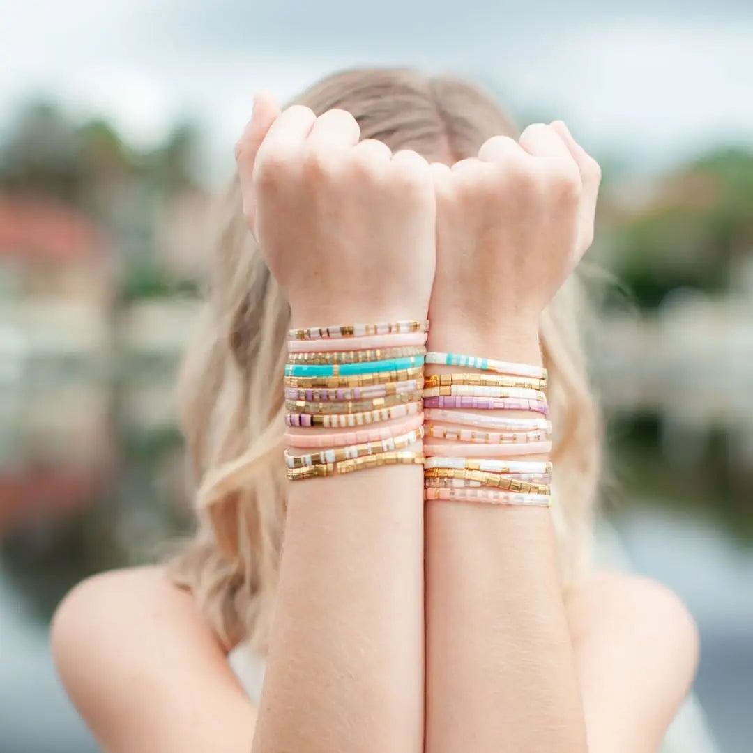 Bestone Bohemian Style Simple Double Contrast Color Rice Beads Beaded Strap Bracelet