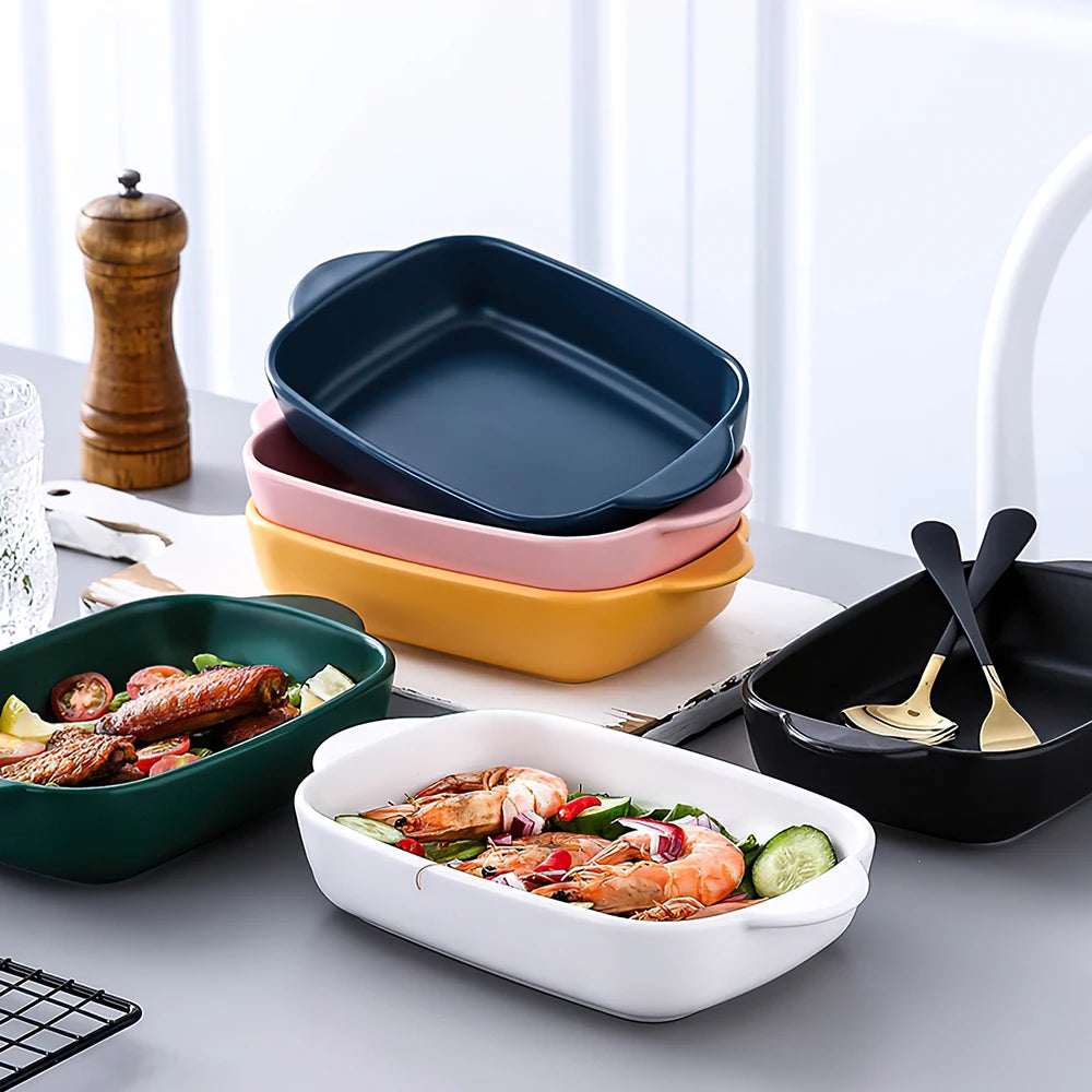 Ready to Ship Rectangular Non Stick Baking Dish Porcelain Nordic Baking Pans Ceramic Bakeware Set