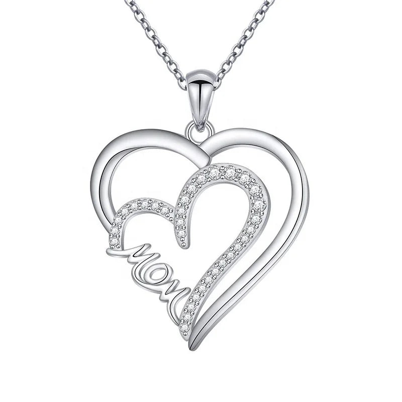 GP95 Luxury 925 Silver Zircon Heart Pendant for Necklace Mom Crystal Heart Necklace Pendant Mother's Day Gift for Mom