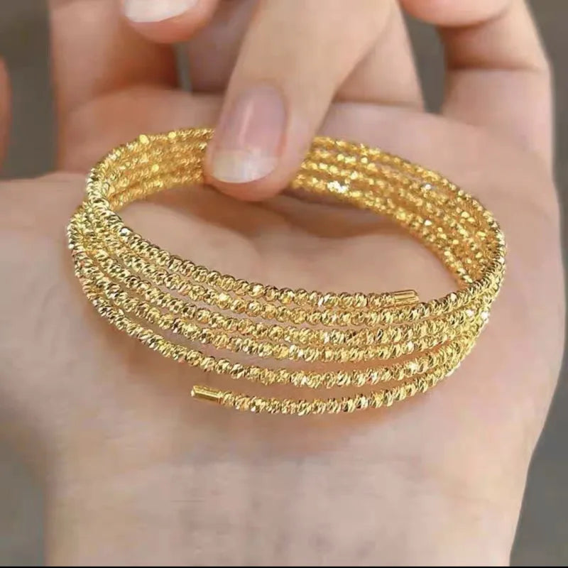 Hot Sale Gold Plated Three Five Circle Winding Bracelets Necklace Stretch Multi Layer Bangle Bracelet Women