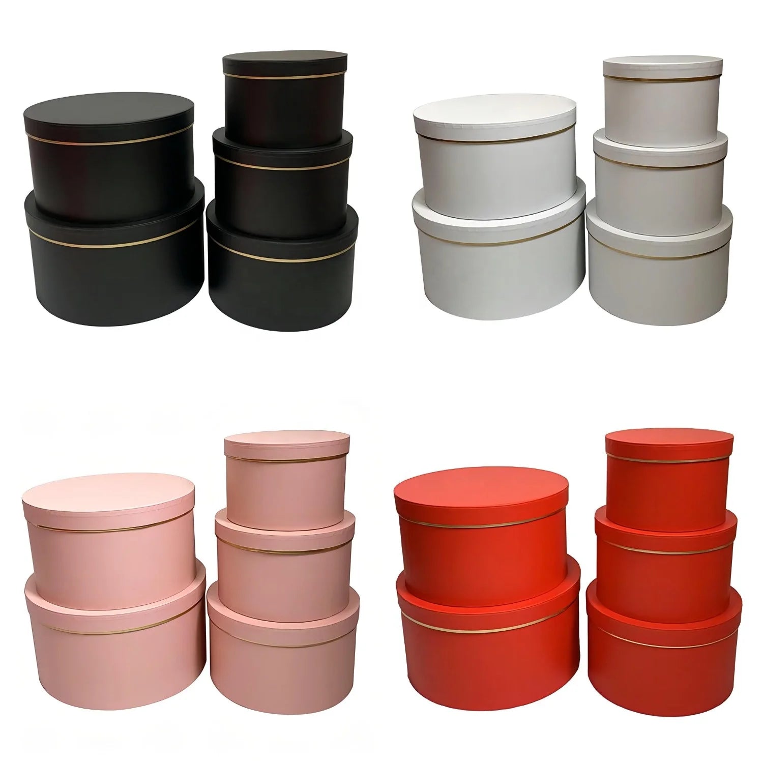 New Classic Solid Color Cardboard Round Set 5 Flower Gift Box Flower Box Hug Bucket Gift Packaging Box Round Box Set