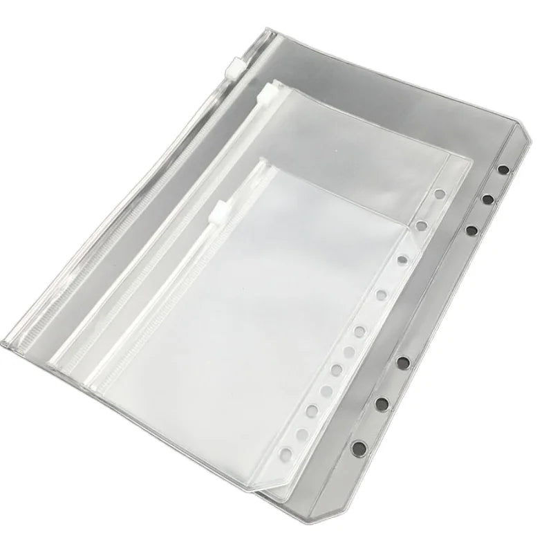 Office School clear 6-hole Loose-leaf Notebook Zipper Bag Hand Book PVC Storage Bag A5 A6 A7