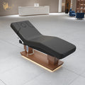 Black Stainless Steel Facial Bed with Wood Grain Base and LED Light for Salon