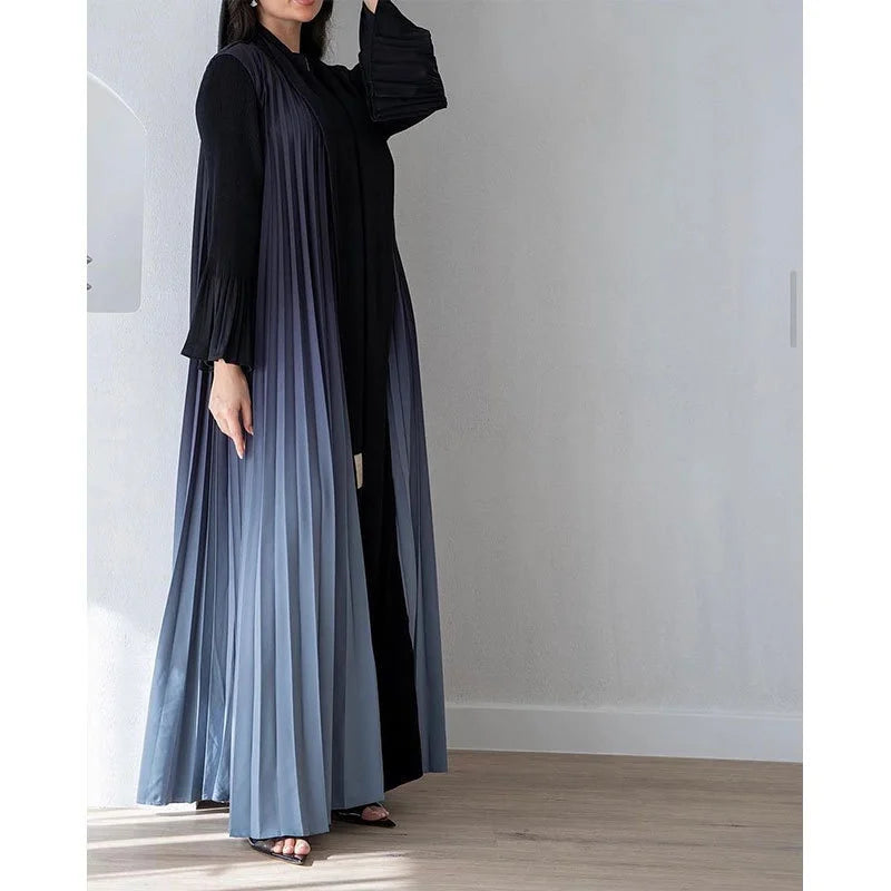 PROMISTAR 2024 Gradient Color Long Sleeves Handmade Pleated Outer Cover Slimming Large Robe Traditional Muslim Fashion Abaya